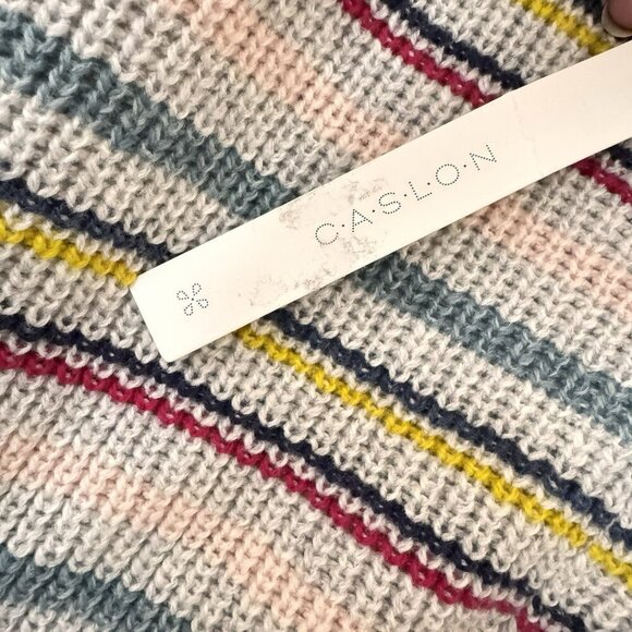 Caslon Abstract Stripe Sweater Rolled Cuffed Sleeves RN 58665 Button Shoulder - Picture 4 of 6